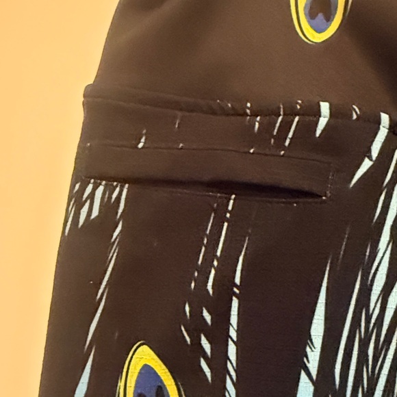 Peacock Feather Print Skirt - Blue and Black - Picture 2 of 5